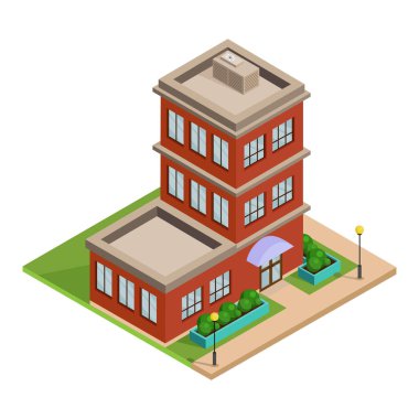 Red house on white background. Isometry. 