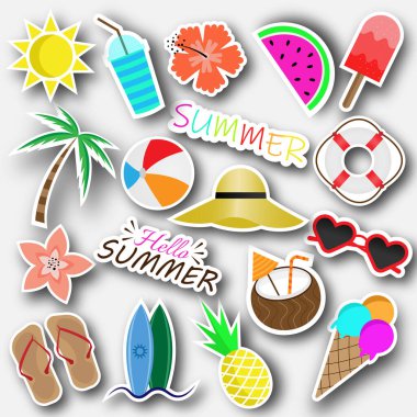 Big set of Summer labels, logos, hand drawn tags and elements for summer holiday, travel, beach vacation, sun.