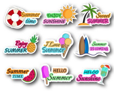 Summer set. Set of fashion Summer stickers.