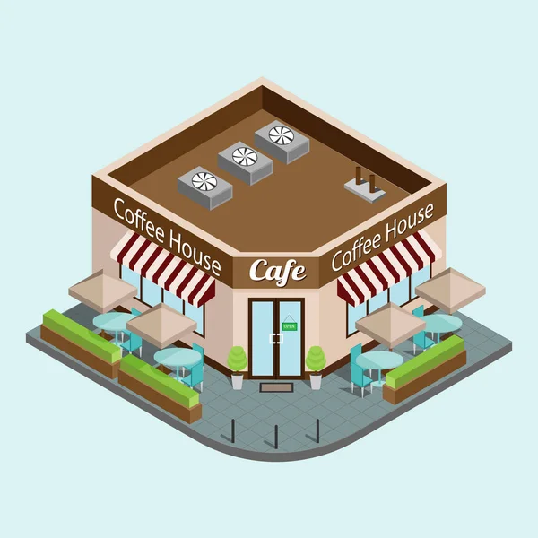 İzometri 'de bir kafe. Açık hava veya kaldırım şehir kafesi, düz vektör izometrik.