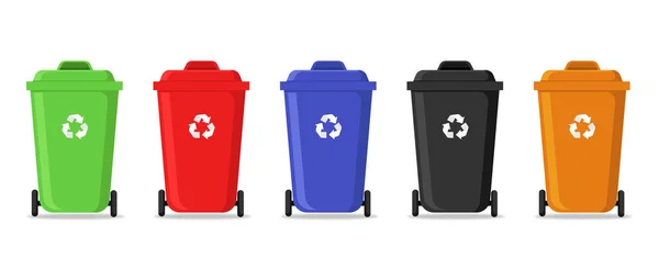 Çöp konteyneri seti. Ayrımcılık. Çöpleri maddelere göre ayırmak ve renkli çöp kutularına yazmak.