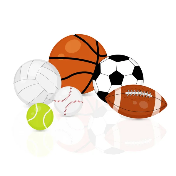Στήστε Αθλητικά Εικονίδια Μπάλες Για Ποδόσφαιρο Ποδόσφαιρο Μπάσκετ Τένις Μπέιζμπολ — Διανυσματικό Αρχείο