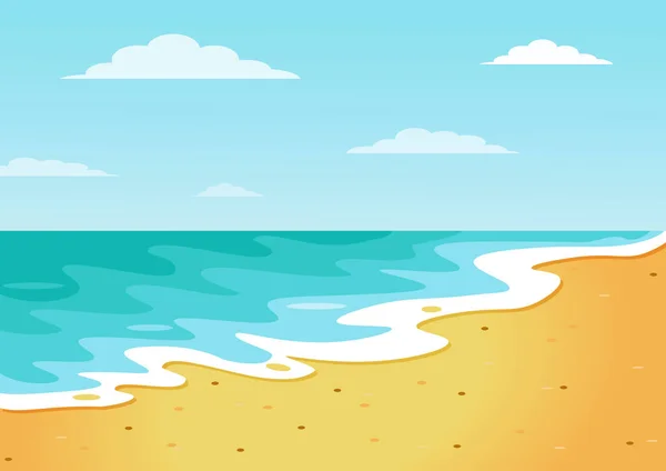 Песчаный Пляж Голубой Морской Водой Береговой Линией Ясное Летнее Солнечное — стоковый вектор