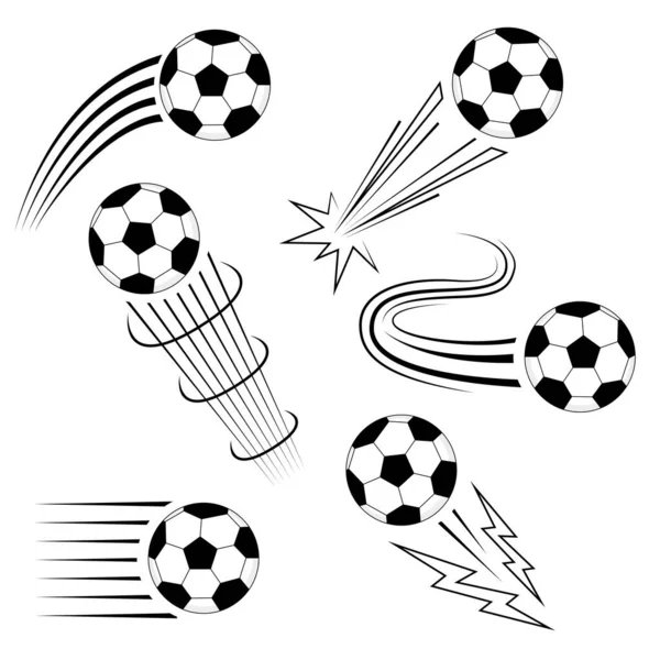 Pelotas Fútbol Para Etiquetas Emblemas Pelota Está Movimiento Vuelo — Archivo Imágenes Vectoriales