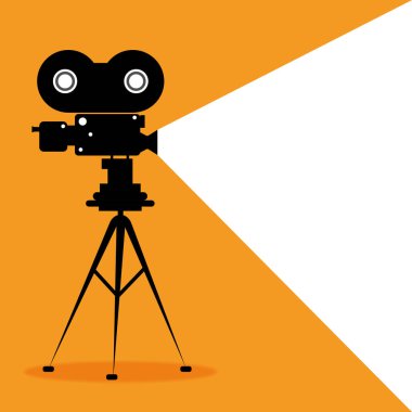 Tasarımınız için sarı zemin üzerinde ışık huzmesi olan Retro kamera film kaseti, stok vektör illüstrasyonu