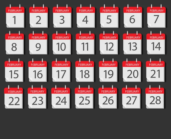 Calendar mounts for February isolated vector icons on black background. Week calendar schedule. Business plan schedule.