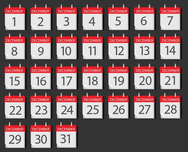 Calendar Mounts December Isolated Vector Icons Black Background Week Calendar — Stok Vektör