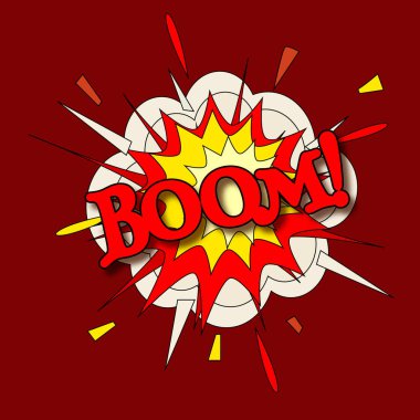 Boom pop art cloud bubble on red background