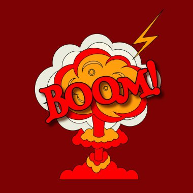 Comic graphic design for explosion blast BOOM on red background