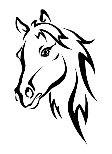 Head of horse with black mane, stencil on white background