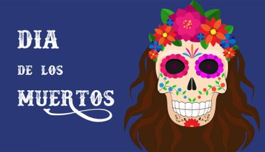  Kafatası ve çiçeklerle dolu bir kart.