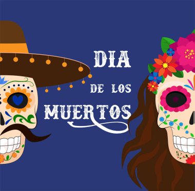 Catrina ve kafatası kafaları olan bir kart.