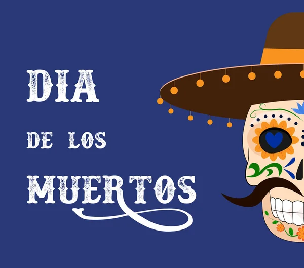Dia de los muertos, şapkayla süslenmiş bir adamın kafatası.