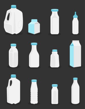 Süt ürünü kutu tozu ve içme için hazır paketleme toplama vektörü