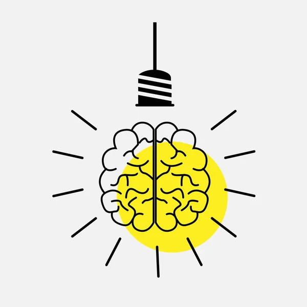 Beyaz arka planda ampul ve beyin. Işıklı lamba ve beyin..