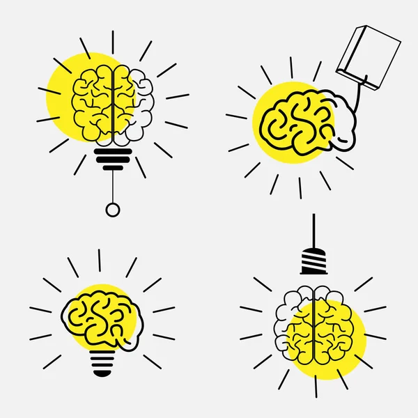 Beyin Ampulü Lambası Simge Sembol Vektör Logosu Konsepti. Beyaz arkaplanda Fikir Logosu İllüstrasyonu
