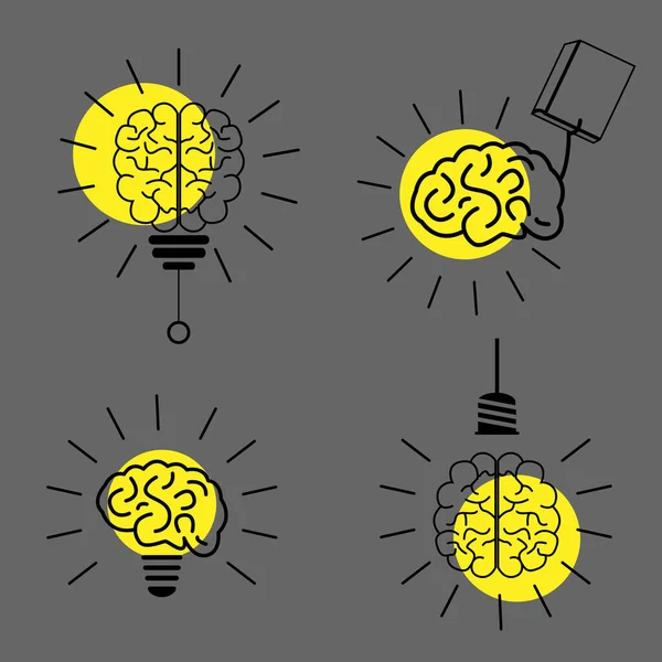  Beyin Ampulü Lambası Simge Sembol Vektör Logosu Konsepti. Siyah arkaplan üzerine Fikir Logosu İllüstrasyonu