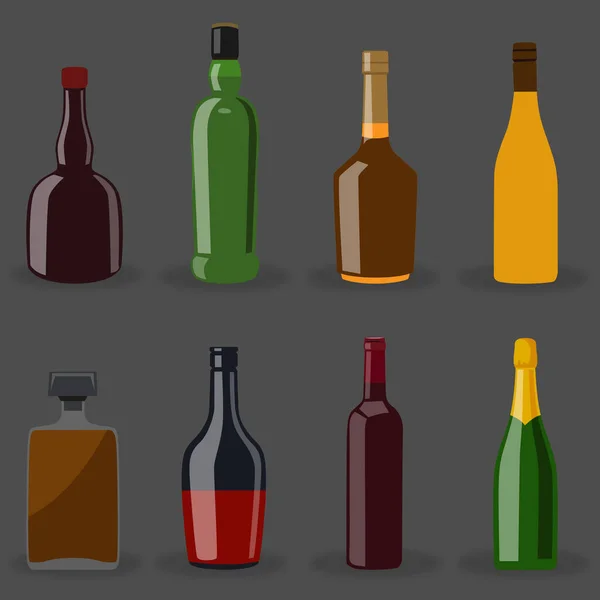 酒瓶有不同的形状 各种类型的酒精饮料有红酒 起泡香槟等 酒吧间 咖啡店 餐厅矢量的庆祝广告空白瓶造型设计 — 图库矢量图片