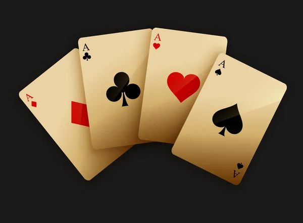 Conjunto Cuatro Ases Jugando Palos Cartas Ganando Mano Póquer Conjunto — Vector de stock