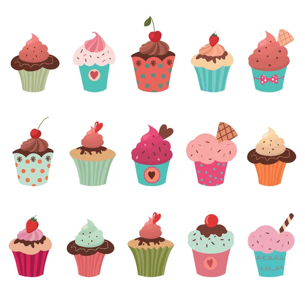 Delicioso gostoso cupcakes conjunto — Vetor de Stock