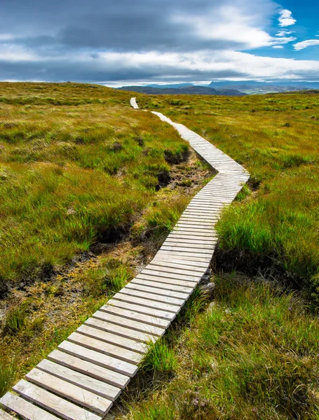 Sentier étroit vers une colline vers le ciel nuageux — Photo