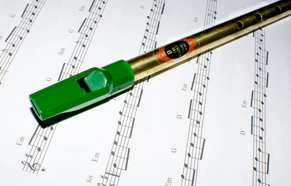 Note sheet and irish tin whistle — Stock Photo, Image