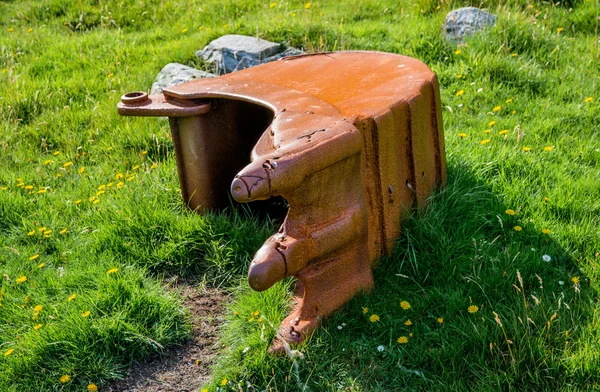 Left behind excavator shovel overgrown with grass — Stock Photo, Image