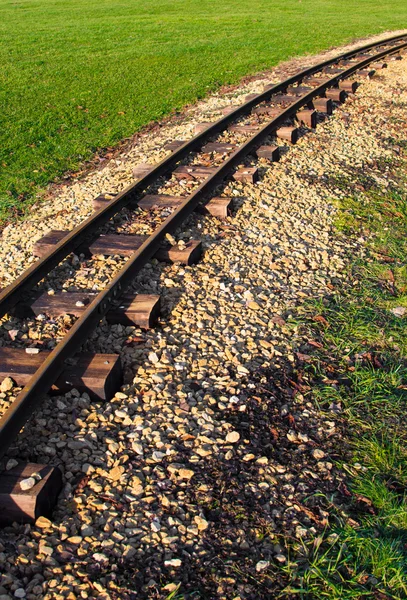 Gamla rostiga railtracks genom en äng — Stockfoto