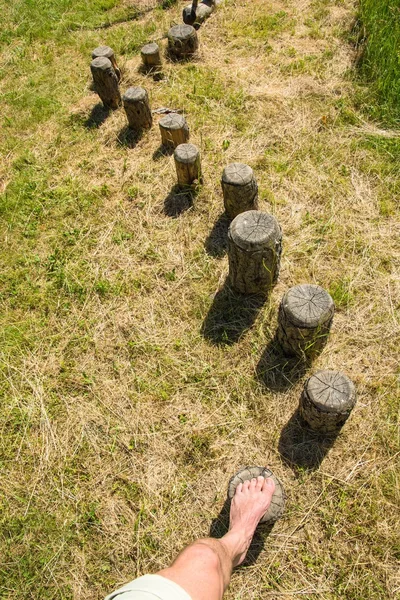 Steps in a wooden balance course — Stock Photo, Image