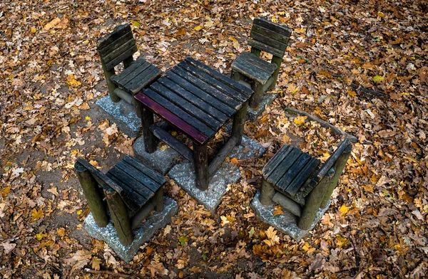 Small Table Tiny Chairs Autumnal Forest — Stock Photo, Image