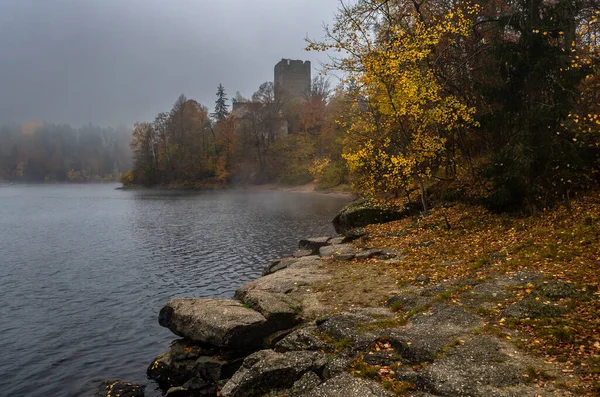 Lichtenfels Autumnal Landscape Foggy Lake Ottenstein Австрії — стокове фото