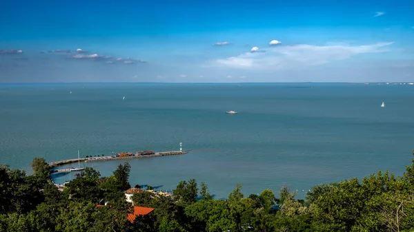 Panorama Picturesque Lake Balaton Sail Boats Hungary — 스톡 사진