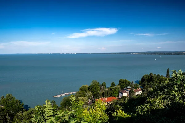 Panorama Picturesque Lake Balaton Sail Boats Hungary — Stock Fotó