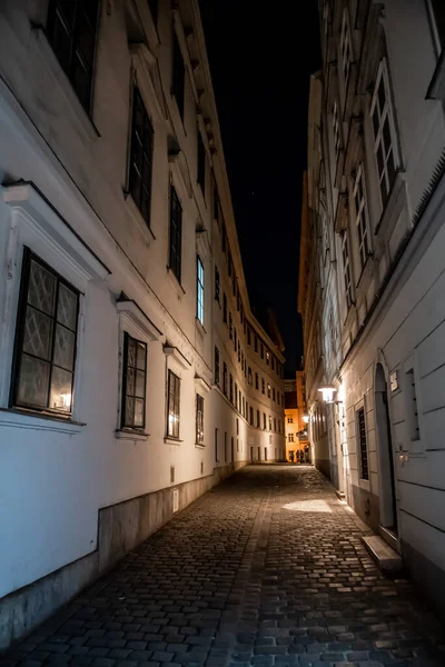 Narrow Alley Streetlights Cobblestones Inner City Vienna Austria — Stockfoto