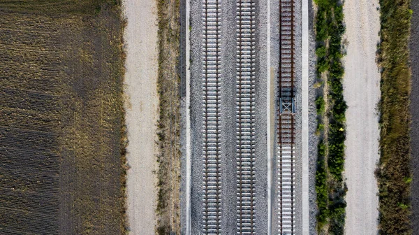 Vista Aérea Las Vías Férreas Carreteras Grava Paisaje Rural Con — Foto de Stock