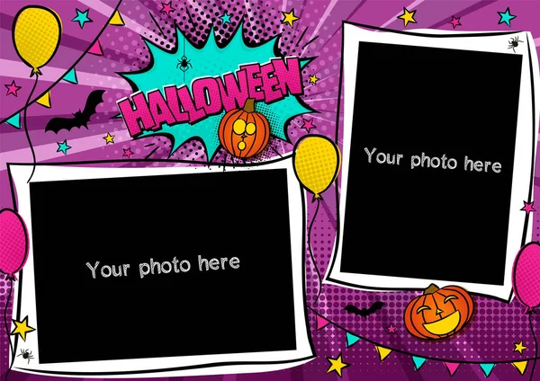 Stripfotolijstje Popart Stijl Voor Halloween Heldere Pagina Voor Feestelijke Foto — Stockvector