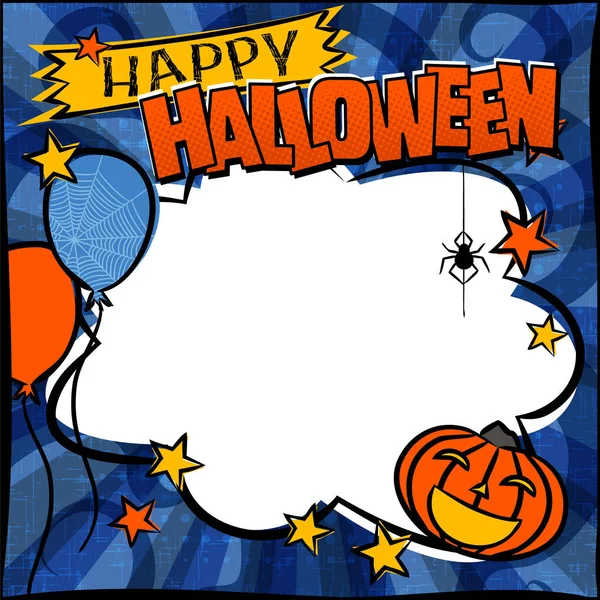 Happy Halloween Comic Rahmen Mit Kürbis Sternen Und Luftballons Helle — Stockvektor