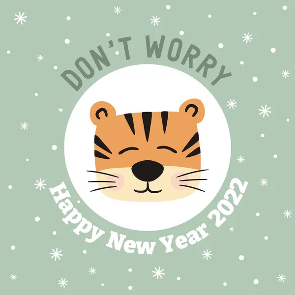 Cute New Year Card Wish Cartoon Tiger Symbol 2022 Phrase — Stock Vector