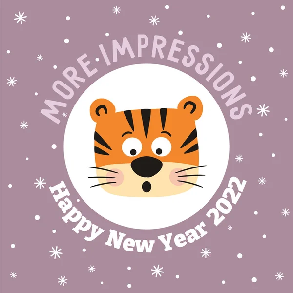 Cute New Year Card Wish Cartoon Tiger Symbol 2022 Phrase — Stock Vector