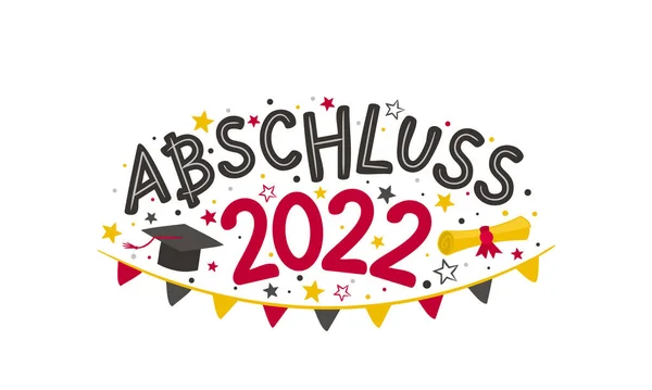 Deutsches Doodle Logo Für Die Absolventin 2022 Mit Bachelormütze Gerollter — Stockvektor