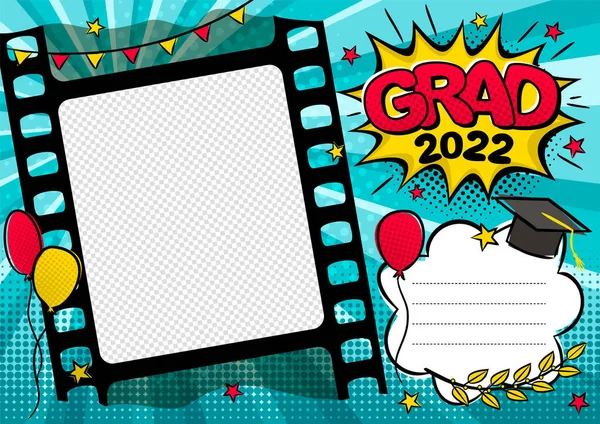 Graduation Photo Frame Pop Art Style 2022 Φωτεινή Σελίδα Για Royalty Free Διανύσματα Αρχείου