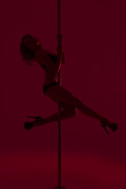 genç güzel esmer kız kutup dans egzersiz yapıyor. izole