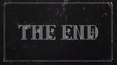 Antika Outro. Retro etkisi. İçinde metin olan klasik bir metin ekran koruyucusu: Son. Sessiz sinema döneminden yeniden yaratılmış bir film çerçevesi, bir başlık metni - Son.