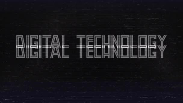 Introducción de texto Glitch - Tecnología Digital. Efecto vhs de ruido de píxeles digitales con texto emergente - Tecnología digital. Animación Glitch. — Vídeo de stock