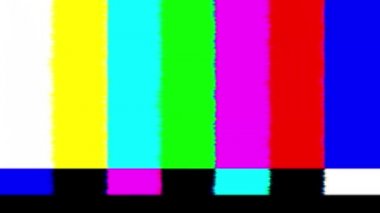 Televizyon yayınından test kalıbı. SMPTE renk şeridi teknik problemler ve resim kaydırma. Arıza efektli SMPTE renk çubukları. Arıza.