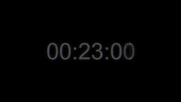 Timecode Digits Black Background Real Time Timecode Countdown Glitch Malfunction — Vídeo de Stock