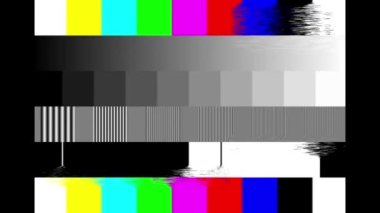 SMPTE color stripe technical problems and swipe picture. SMPTE color bars with Glitch effect. Test pattern from tv transmission. VHS.
