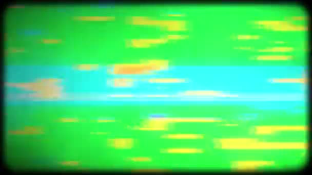 グリッチとキンスコープ クロマキー 古いテレビの緑の画面上のデジタルピクセルノイズグリッチ効果 80年代のテレビのビデオ信号の問題と画面上の干渉 — ストック動画