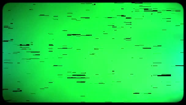 グリッチ クロマキー 古いキンスコープ効果 古いテレビの緑の画面上のデジタルピクセルノイズグリッチ効果 キンスコープテレビ — ストック動画
