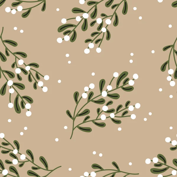 Kusursuz bir Noel deseni. Bej bir arka planda ökseotu